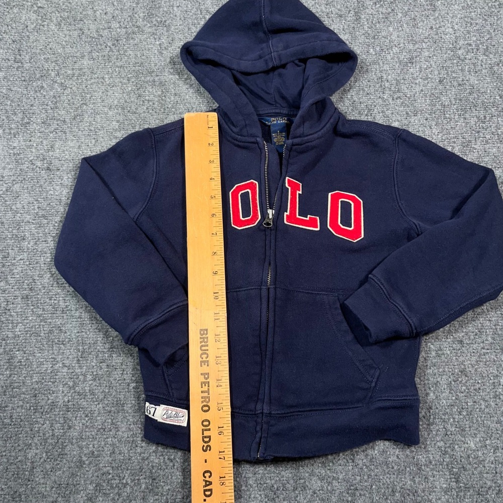 Polo Ralph Lauren Spell Out Full Zip Hoodie Kids Size 6 Applique Logo Navy Blue - Picture 5 of 7